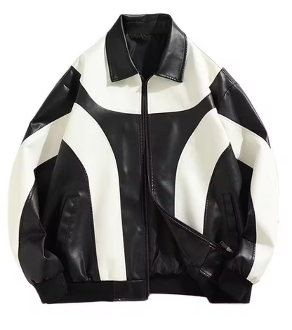 Black and White Bomber Leather Jacket