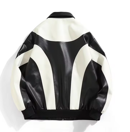 Black and White Bomber Leather Jacket